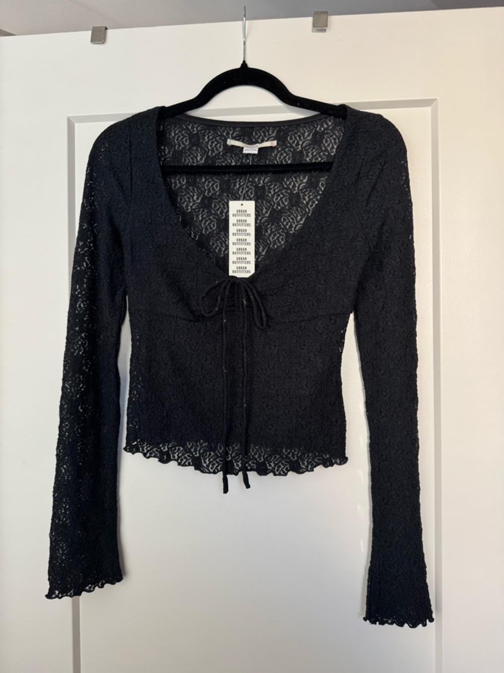 Urban Outfitters Kimchi Blue Black Lace Long-Sleeve Tie-Front Top